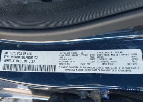 2023 Ram 1500 Big Horn 4X4 5'7 Box from USA, damaged, VIN 1C6RRFFG3PN552102